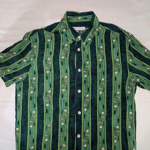 Zara Mens Green Stripe AOP Golf Button Down Shirt Size Meduim  Viscose